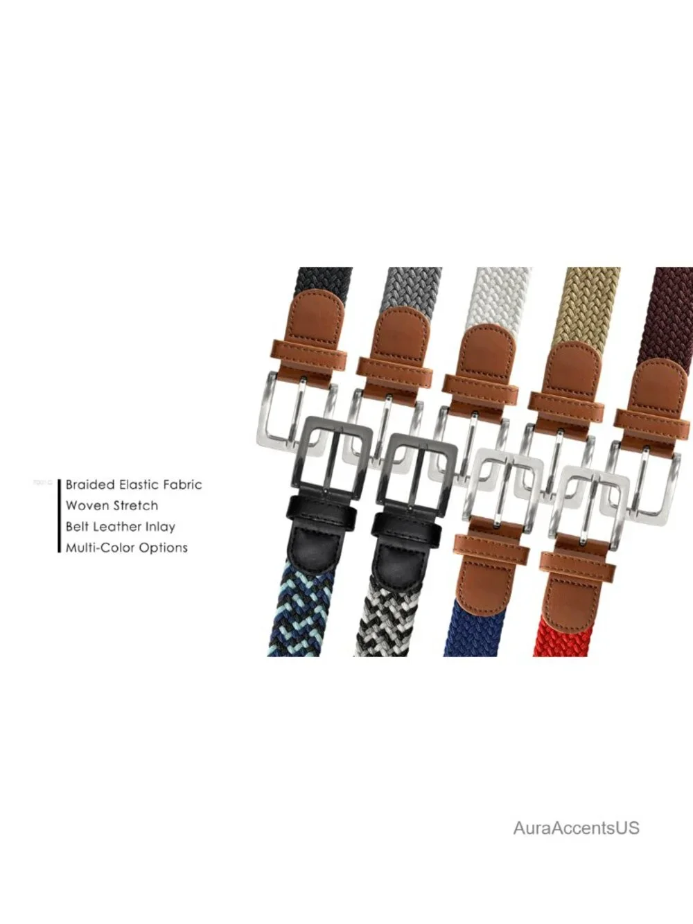 Braided Elastic Stretch Belt Casual Weave Canvas Fabric Woven Golf Belt 1-3/8